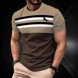 Camiseta de Manga Corta para Hombre con Estampado de Caballo en Degradado Amarillo y Verde 3D, Corte Ajustado, Transpirable, de Poliéster Tejido, Estilo Urbano - Product Image 4