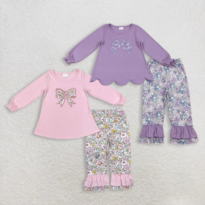Conjuntos de Pantalones con Volantes y Flores para Bebés y Niñas, Blusas de Manga Larga con Bordado y Lazo, Venta al Por Mayor - Product Image 2