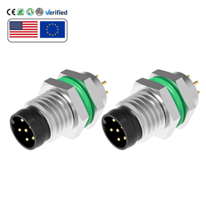 Conector Circular M8 de 6 Pines Macho para Montaje en Panel, Receptáculo PCB Impermeable IP68, Contactos de Latón Chapados en Oro - Product Image 1