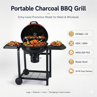 Barbecue fumoir au charbon de bois SEJR 22,5 pouces en acier avec tables latérales