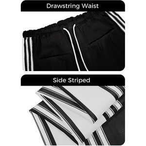 Pantalon palazzo ample à rayures pour femme, taille haute, avec cordon de serrage et poches - Product Image 5