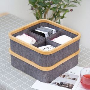 Multipurpose Grey <b>Bamboo</b> Non-Woven Fabric Drawer Divider Boxes Bins Clothing Socks Storage Closet Underwear Organizer With Lid - Product Image 4