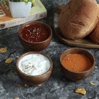 Ensemble de 6 petits bols en bois d'acacia, 4 floz 3.25*2 pouces | Mini tasses de cuisine en bois sculptées à la main pour tremper la sauce, la salsa