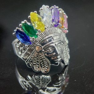 Anel de Titânio Banhado a Ouro com Incrustação de Cristal e Diamante Lapidado FH Hiphop Indian Chief – Joia de Casamento de Alta Qualidade para Festas e Aniversários - Product Image 1