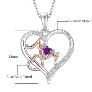 Collier Cœur Maman en Argent Sterling 925 avec Pierre de Naissance, Vente en Gros, Fournisseur d'Usine Personnalisé, Bijou Cadeau Fête <span class=keywords><strong>des</strong></span> Mères - Product Image 6