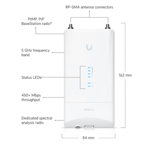 R5AC-Lite Rocket 5AC Lite 802.11ac 5GHz Station de base extérieure Pont Wi-Fi sans fil R5AC-Lite-AR - Product Image 2
