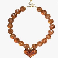 Collar de Moda con Colgante de Corazón y Cuentas de Resina Hechas a Mano, Joyería de Verano para Mujer