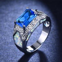 Bague simple pour hommes bague en Zircon coloré incrusté d'opale blanche mode bague de fiançailles de mariage bijoux en gros