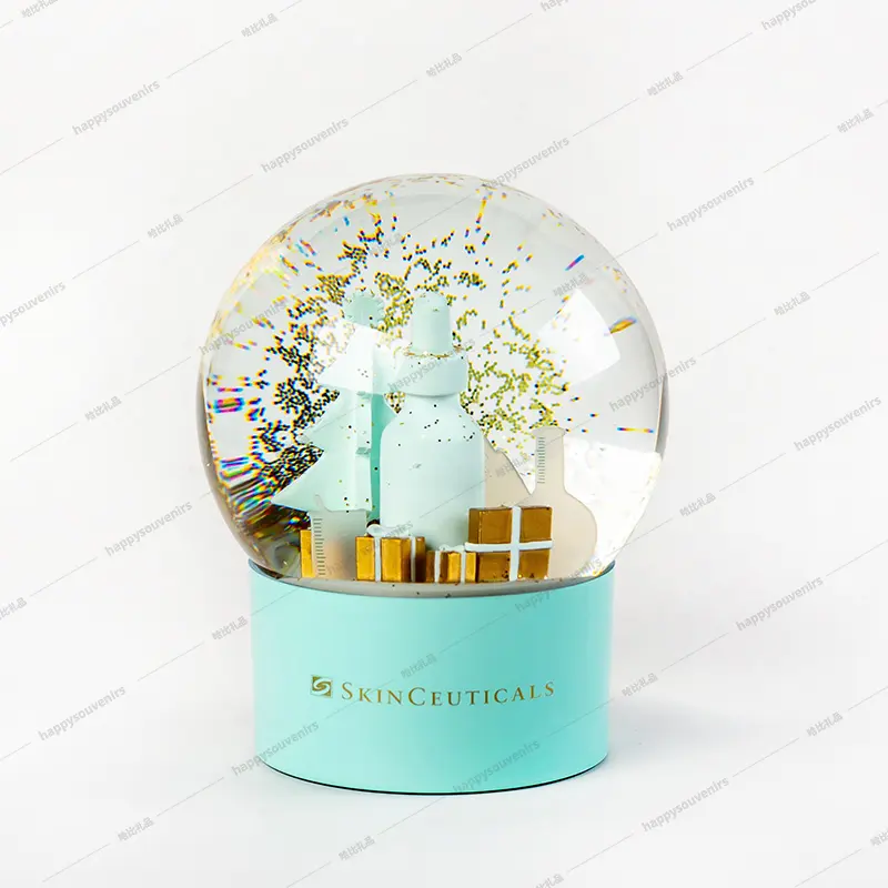 Sfera di neve rotante in vetro prodotto per la cura della pelle rotante regalo musicale souvenir globo di neve