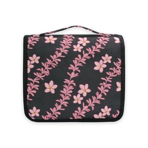 Bolsa de Maquillaje de la Colección Aloha con Diseño de Flor de Plumeria Rosa Hawaiana, Logotipo Personalizado, Bolsa de Aseo de Viaje para Mujer con Gancho para Colgar - Product Image 3