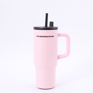 Mug de voyage isotherme sous vide 720 ml (24 oz) avec poignée, couvercle, paille et base antidérapante pour café froid - Product Image 1