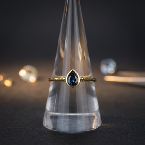 Bella Jewelry S925 Sterling <b>Silver</b> 14K Gold Plated Minimal London Blue Topaz <b>Ring</b> Natural Gemstone Women's Classic Style Pearl - Product Image 3