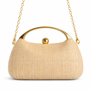 Elegant Woven Textured Crossbody <b>Clutch</b>, Gold Metal C-Frame Evening Bag,with Detachable Chain Strap for <b>Weddings</b> & Parties - Product Image 4