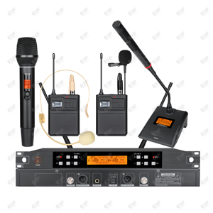 Sistema de Micrófono Inalámbrico HP-1000 de Doble Canal, Micrófono de Mano y de Solapa con Sensor Infrarrojo y Batería AA - Product Image 1