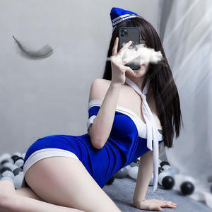 Costume <span class=keywords><strong>de</strong></span> stewardesse <span class=keywords><strong>sexy</strong></span> - Uniforme <span class=keywords><strong>de</strong></span> marin tentant, lingerie épaules dénudées, tenue <span class=keywords><strong>de</strong></span> club transparente - Product Image 3