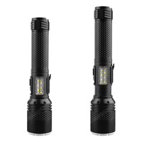 STARYNITE Lampe de poche LED laser blanche rechargeable à 21700 piles zoomables avec voyant d'avertissement latéral rouge et batterie externe