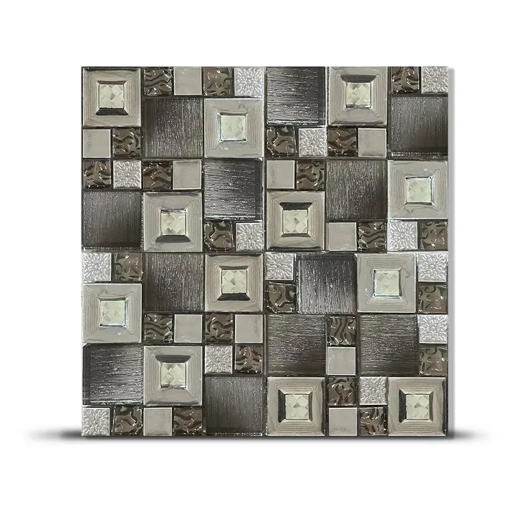 Carré nouveau Style de luxe décorer bord droit dégradé couleur mixte argent gris noir cristal verre mosaïque pour la décoration murale