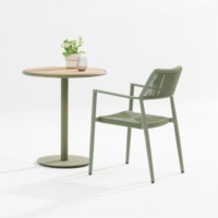 Table Ronde à Cadre en Aluminium avec Plateau en Bois PS, Table de Bistro Imperméable et Résistante aux UV pour Jardin, Café, Restaurant