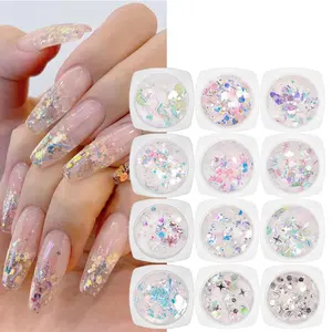 12Pcs Nail Art Mixed Chunky Sequins Sparkle Multi-Shapes Nail 3D Decals Flakes Paillette For DIY Crafts Decoration Nail Sequin