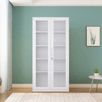 Armoire de classement en acier verrouillable avec 2 portes vitrées, étagères réglables, durable et écologique pour la maison ou le bureau