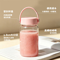 Bouteille d'eau portable en verre borosilicate 450 ml, couleur macaron, avec poignée, tasse simple pour le bureau, l'école, les voyages et l'usage quotidien