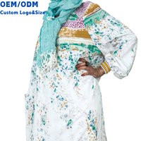 Abaya en mousseline respirante à imprimé floral pour femmes, robe musulmane ample à manches longues, tenue islamique maxi, logo personnalisé accepté