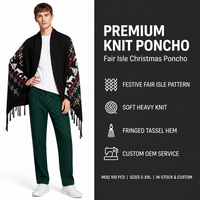 Poncho long sans manches en tricot polyester multicolore pour homme, motif Fair Isle de Noël, avec logo personnalisé, idéal pour l'automne et l'hiver