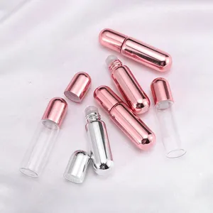 Available rose gold UV roller bottle 5ml empty glass essential oil bottle with metal roll balls