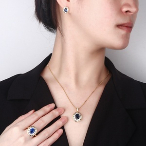 Wholesale Eco-friendly Copper Gold Plated Oval Cut 8*10-5*7mm Blue Cubic Zirconia Retro Jewelry for Women <b>Sets</b> Golden - Product Image 6