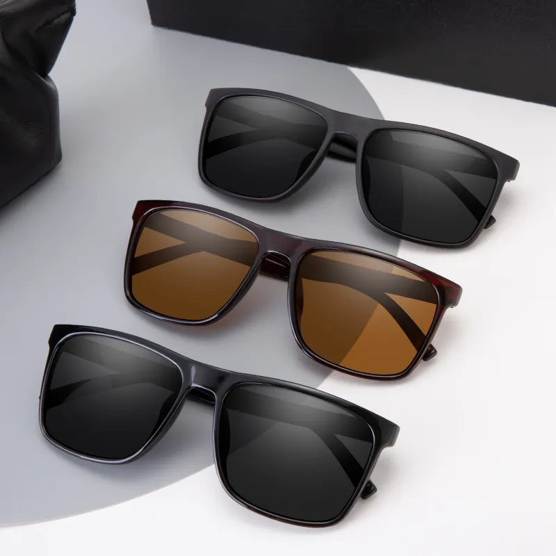 High quality trendy polarized sunglasses men 2022 square frame black custom logo OEM rectangle sun glasses