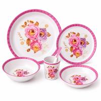 Vaisselle en mélamine Rose pour mariage, ensemble de vaisselle florale romantique assiettes et bols, qualité alimentaire incassable, vente en gros, export en vrac