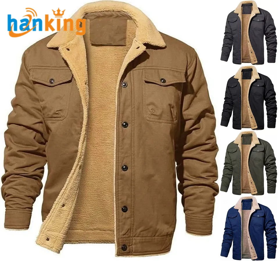 New Mens Thick Warm Jackets Autumn Winter Padded Cotton Stylish Casual Solid Color Windbreak Denim Jacket Lapel Collar Coat