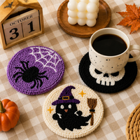 Ensemble de sous-verres brodés tuftés pour Halloween, en microfibre absorbante, écologique, taille personnalisable, luxe fait main, style preppy pour la maison