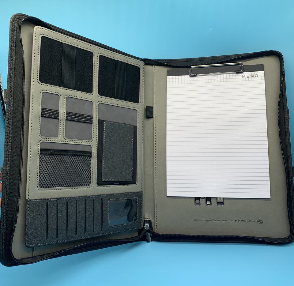 A4 Leather Portfolio Wireless Charging Notebook LED Logo Business Gift ...