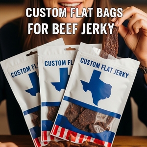 50g 100g 200g Beef Jerky <b>Pouches</b> Custom Printed Flat Mylar Bags with Zipper for Resealable Packaging Food Grade MOQ 500pcs - Product Image 2