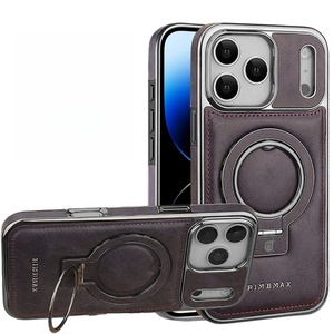 เคสโทรศัพท์หนัง PU ชุบเคลือบหรูหราสำหรับ iPhone 17 16 15 Pro Max Plus พร้อมวงแหวนหมุนได้ ที่วางแม่เหล็ก ป้องกันการกระแทก - Product Image 3
