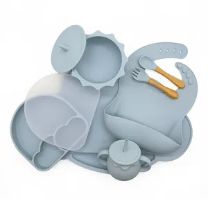 Vendita all'ingrosso lo svezzamento cucchiaio e ciotola-Food safe fashion Baby toddler Set di piatti per bambini in silicone bavaglino stampo piatti ciotole cucchiai