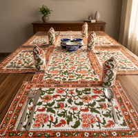 Ensemble de 6 sets de table et de nappes jetables en coton 100% fait main, comprenant 6 serviettes et 1 chemin de table