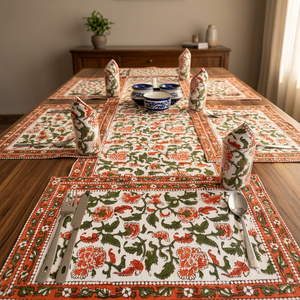 Ensemble de 6 sets de table et de nappes jetables en coton 100% fait main, comprenant 6 serviettes et 1 chemin de table - Product Image 3