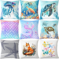Housse de coussin d'extérieur motif animaux marins arc-en-ciel, Housse de coussin de plage sirène à écailles bleues et tortue, Housse de coussin d'extérieur thème océan