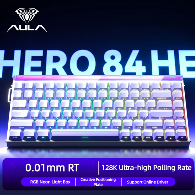AULA HERO 84 HE Wired Mechanical Keyboard Music Rhythm RGB Backlit Magnetic Switch 8K Return Rate 128K Scan Rate Gaming Keyboard