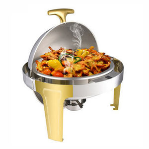 Золотистая круглая посуда для ресторана, подогреватель пищи в форме буфета со стеклянной крышкой, Мокасины с 2 отделениями, керамическая сковорода с индивидуальным логотипом - Product Image 3