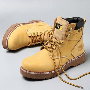Bottes de travail jaunes en cuir de vachette pleine fleur de haute qualité pour l'extérieur, imperméables et respirantes, pour adultes - Product Image 5