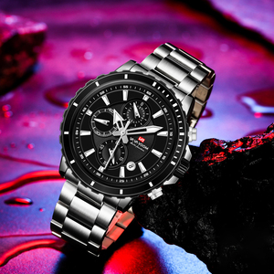 Hip Hop Mens Black Gold Chronograph Watch Luminous Dial Rotating Bezel Quartz Wristwatch for Streetwear - Product Image 4