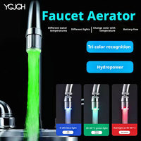 Aérateur de robinet LED chromé Hydropower, anti-éclaboussures, capteur de température, 3 couleurs changeantes, buse de robinet sans batterie pour salle de sport et toilettes