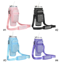 Bolsa de Transporte para Botella de Agua con Diamantes Brillantes para Stanley de 40 oz con Tarjetero/Bolsillo para Teléfono, Funda de Neopreno para Botella de Agua
