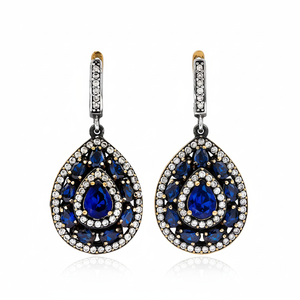 Saphir Poire Forme Pierre Authentique Boucle D'oreille En Argent Turc En Gros 925 Bijoux En Argent Sterling - Product Image 2