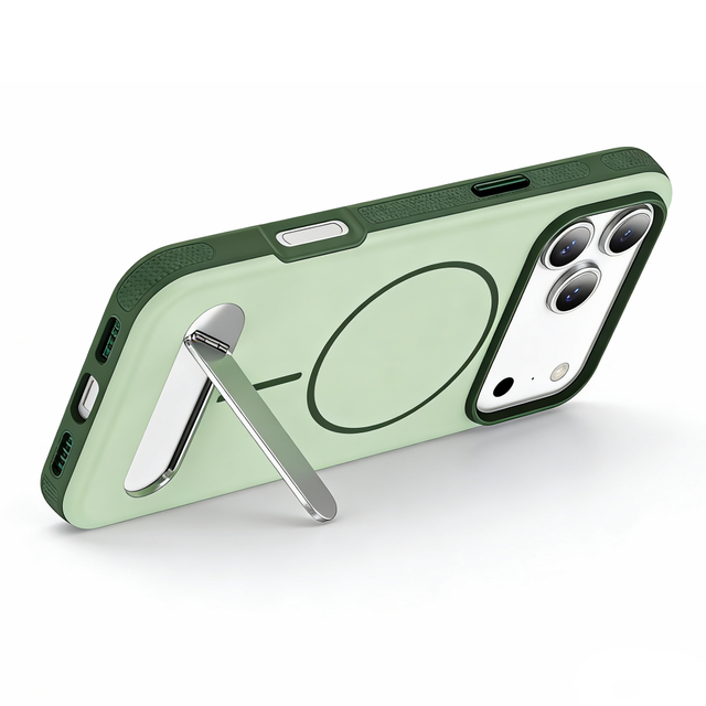 Shockproof Magnetic Phone Case with Kickstand for iPhone 17 Pro Max 17E 16 15 with Metal Built-in Stand Anti-Slip Matte Cover