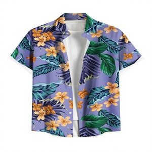 Chemise Hawaïenne Homme Personnalisée à Manches Trois-Quarts, Imprimé Floral Ananas, Col Boutonné, Double Boutonnage, Tissu Satiné Décontracté - Product Image 1