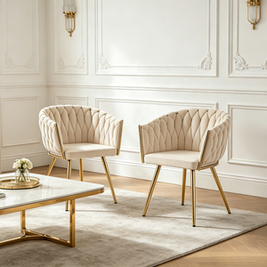 Sillón de Terciopelo Tejido a Mano de Alta Gama con Patas de Metal Dorado para Sala de Estar, Hogar o Apartamento - Product Image 1